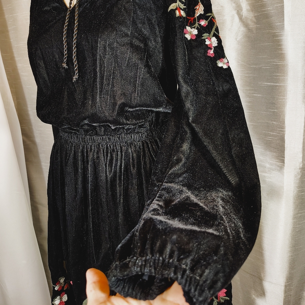 a.n.a TAG Rose Dress, Long Sleeve, Dress, Black, Floral Embroidery/Pleats, XS - Picture 15 of 16
